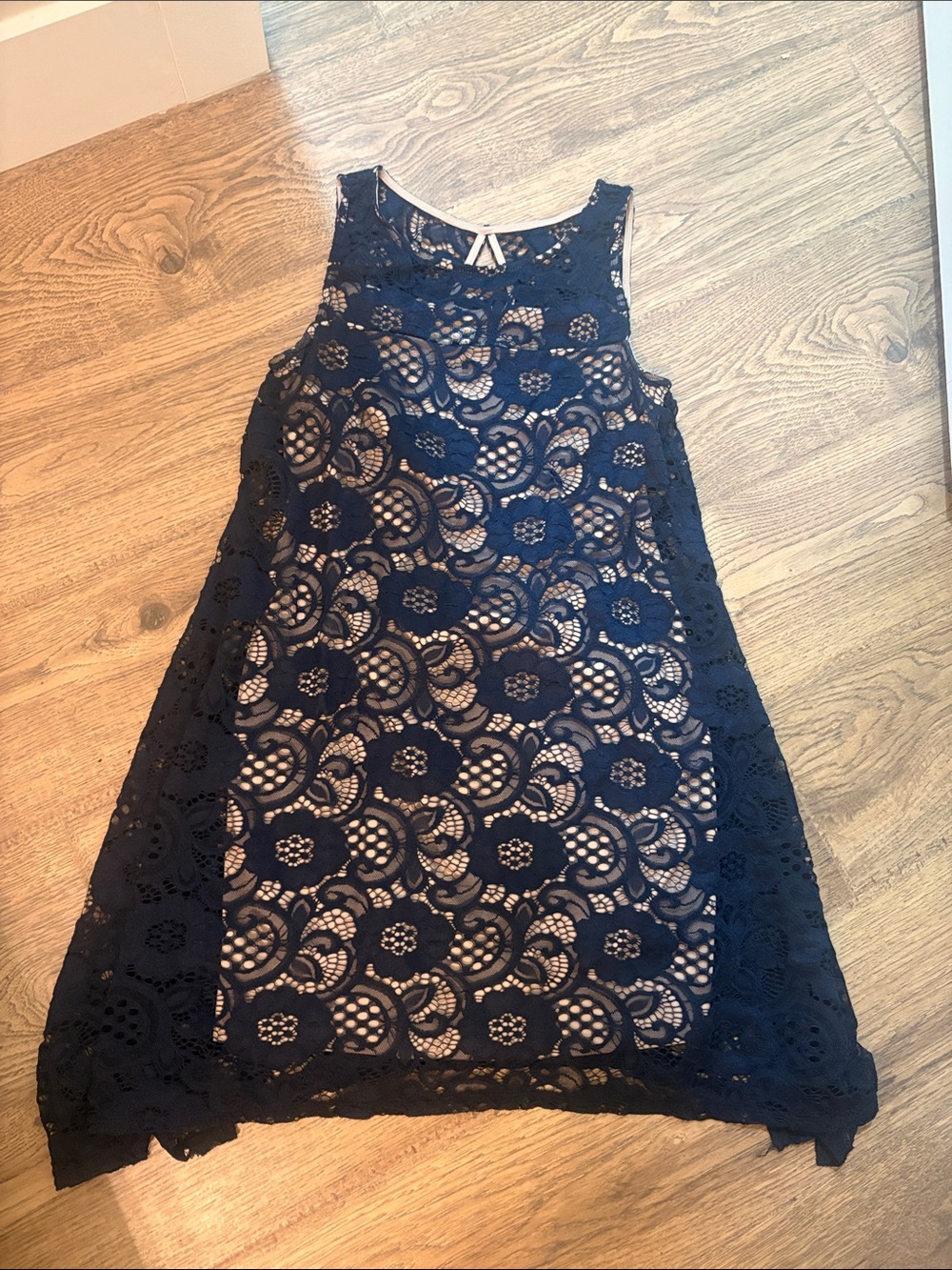Sleeveless Navy Lace Shift Dress